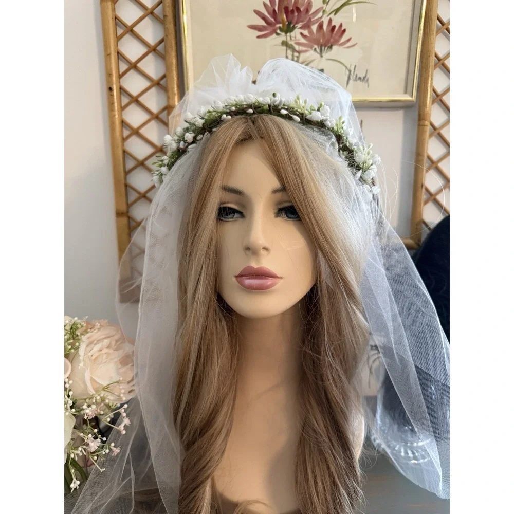 Boho Vtg Wedding Hair Vine Flower Crown White Flowers Green Wear Many Ways NWOT